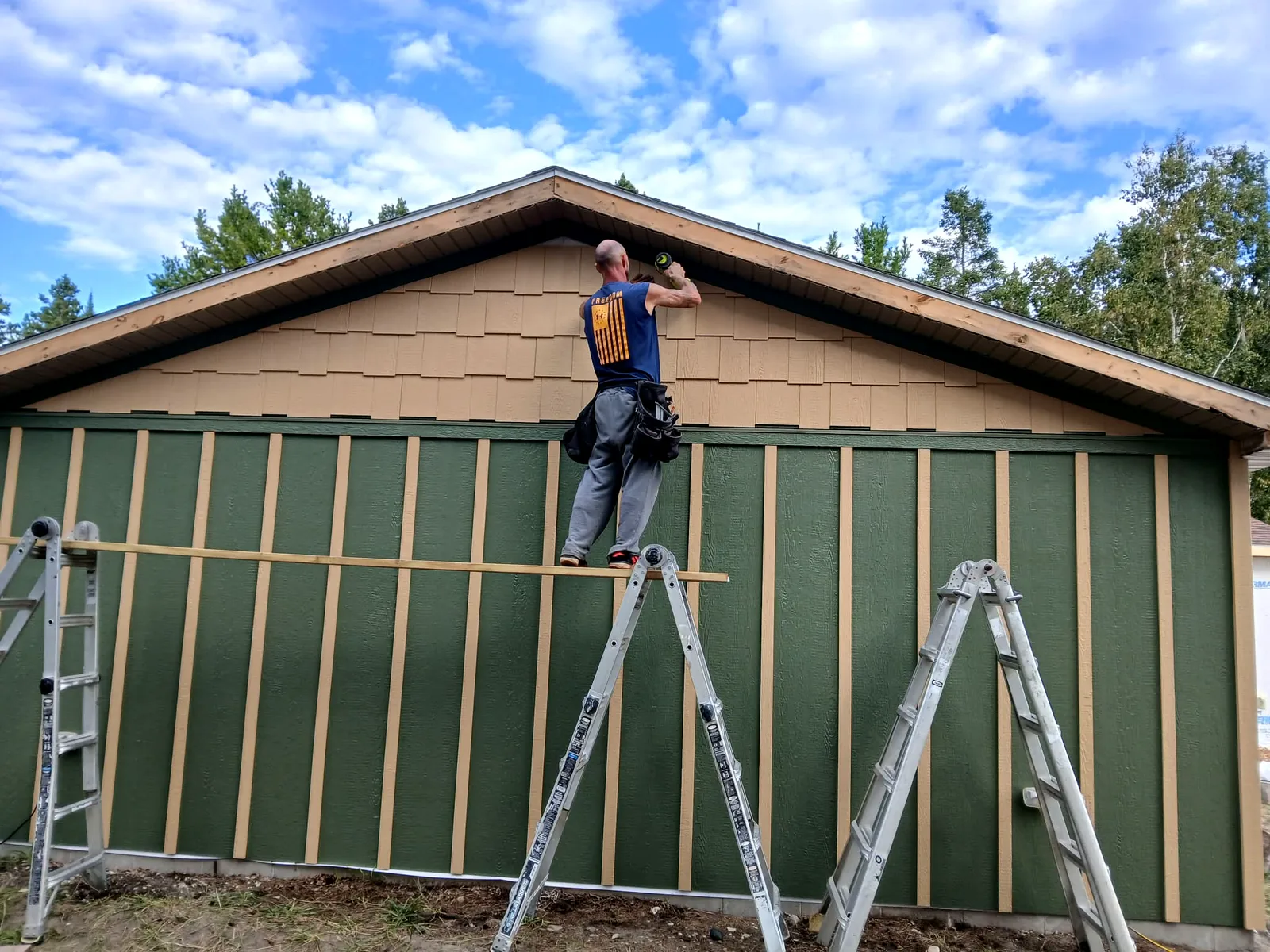 Soffit and roofline detail work related to covered porch construction